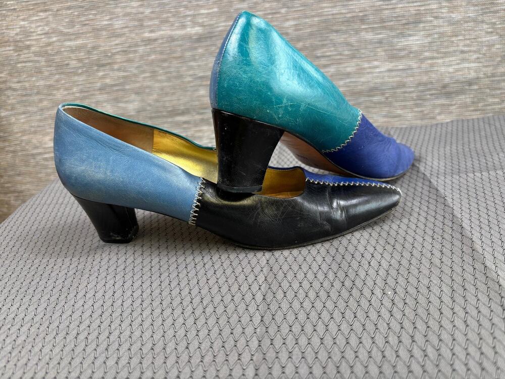 Vintage Bruno Magli Shoes Womens Size 7 AAAA Multi Leather Pumps Made Italy 80s